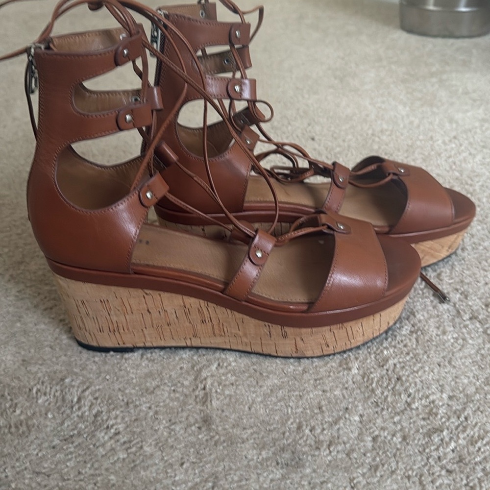 Coach Tan Leather Wedge Sandals